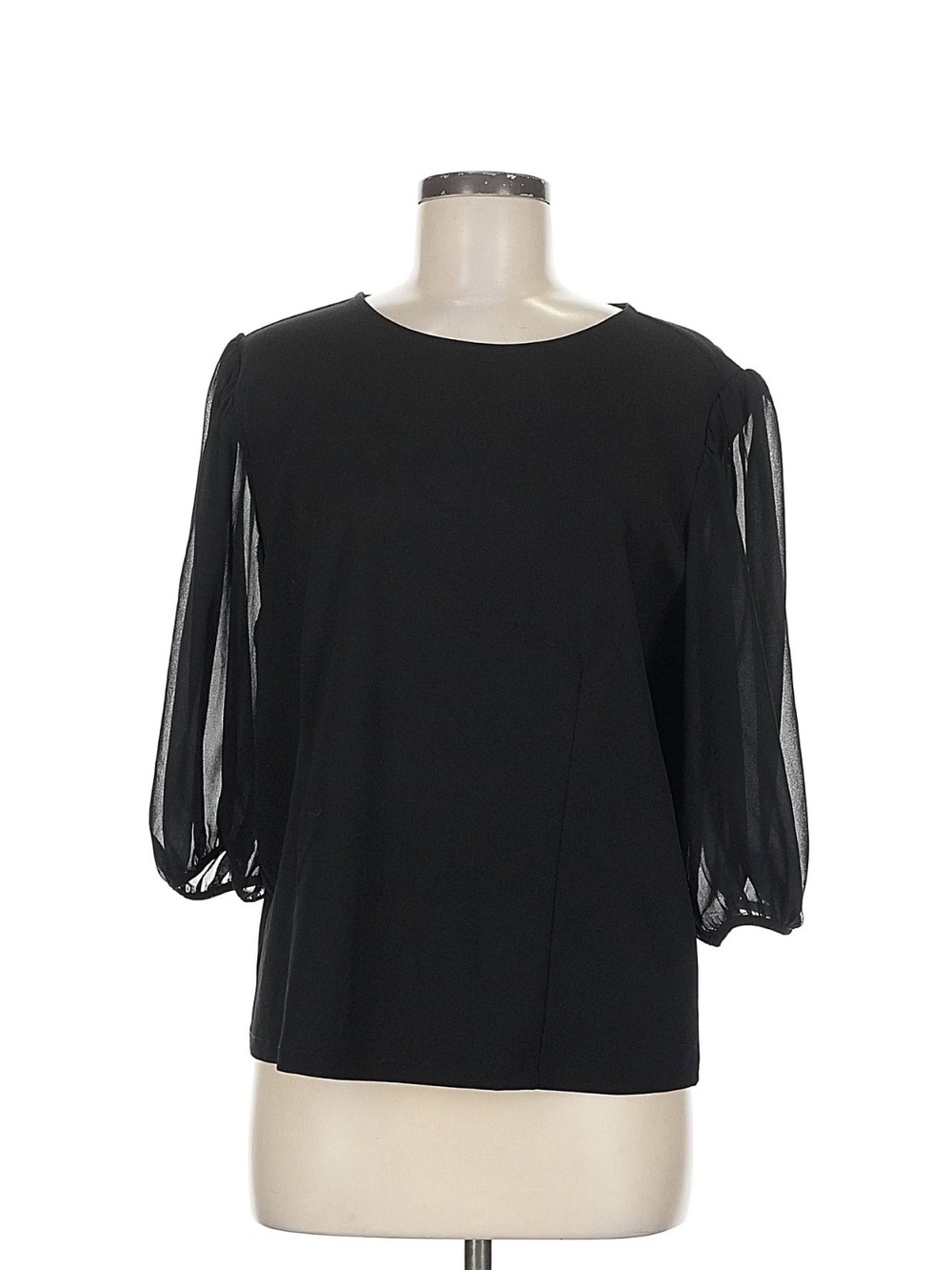 Ann Taylor Black Sheer Puff-Sleeve Blouse